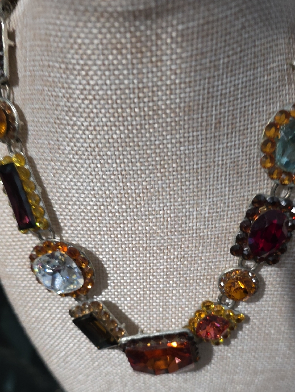 Multi-Color Gemstone Statement Necklace in Red, Amber & Clear